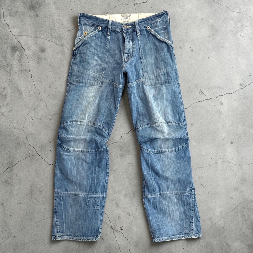 G-Star Raw 3301 Fire Elwood Jeans Mens 32x34 Blue Utility Moto Paneled 50198.905